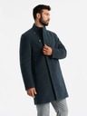 Ombre Clothing Pánský kabát s asymetrickým zapínáním a vysokým límcem tmavě modrý Ombre Clothing