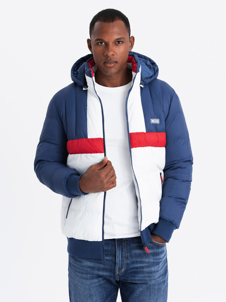 Ombre Clothing Pánská barevná retro sportovní bunda modrá a bílá Ombre Clothing