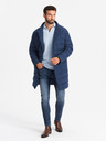 Ombre Clothing Pánská dlouhá prošívaná bunda s klopami a podšívkou tmavě modrá Ombre Clothing