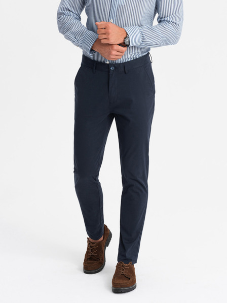 Ombre Clothing Pánské pevné kalhoty chino REGULAR FIT tmavě modré Ombre Clothing