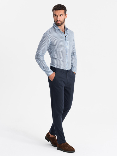 Ombre Clothing Pánské pevné kalhoty chino REGULAR FIT tmavě modré Ombre Clothing