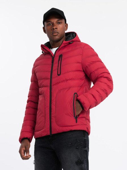 Ombre Clothing Pánská prošívaná sportovní bunda s kontrastním zipem červená Ombre Clothing