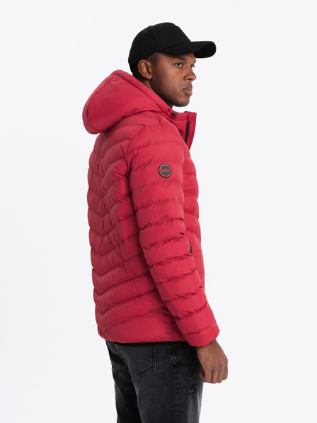 Ombre Clothing Pánská prošívaná sportovní bunda s kontrastním zipem červená Ombre Clothing
