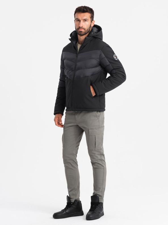 Ombre Clothing Pánská prošívaná kombinovaná bunda s vysokým límcem černá Ombre Clothing