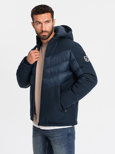 Ombre Clothing Pánská prošívaná kombinovaná bunda s vysokým límcem tmavě modrá Ombre Clothing