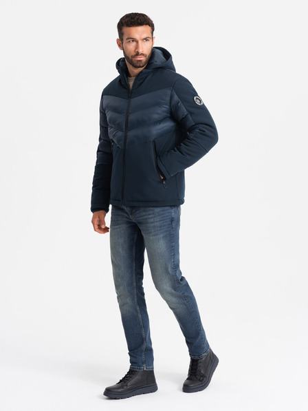 Ombre Clothing Pánská prošívaná kombinovaná bunda s vysokým límcem tmavě modrá Ombre Clothing
