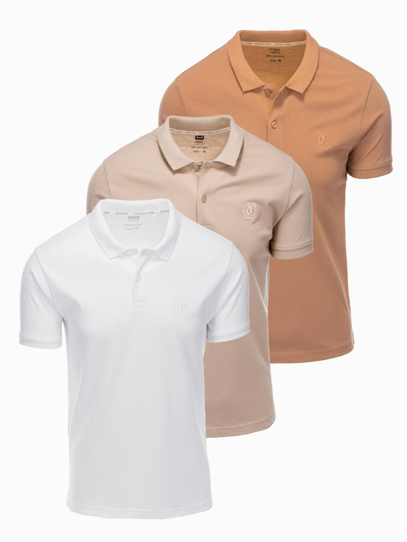 Ombre Clothing Pánská bavlněná polokošile BASIC - bílá/bílá/světle hnědá V6 OM-POBS-0133 Ombre Clothing