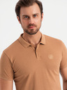 Ombre Clothing Pánská bavlněná polokošile BASIC - bílá/bílá/světle hnědá V6 OM-POBS-0133 Ombre Clothing
