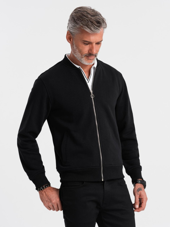 Ombre Clothing Pánská bavlněná strečová mikina bomber černá Ombre Clothing
