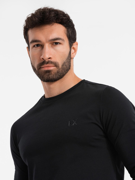 Ombre Clothing Pánské tričko SLIM FIT s dlouhým rukávem, elastanem a potiskem černá Ombre Clothing