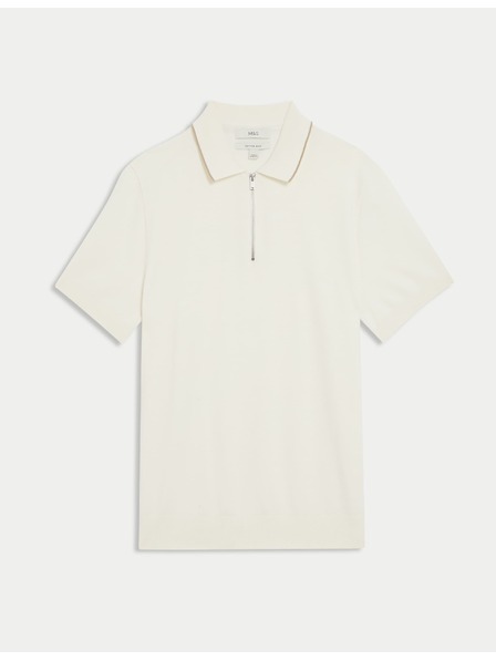 Marks & Spencer Pletená polokošile s polovičním zipem, s vysokým podílem bavlny Marks & Spencer smetanová