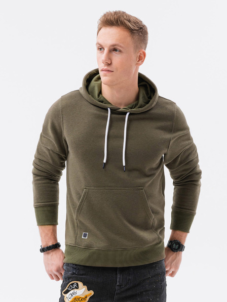 Ombre Clothing Khaki pánská basic mikina s kapucí Ombre Clothing