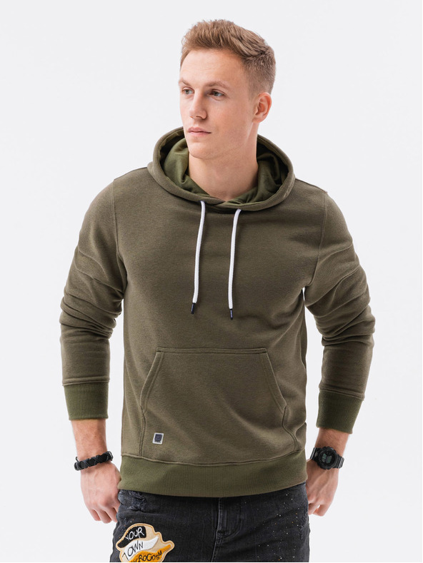 Ombre Clothing Khaki pánská basic mikina s kapucí Ombre Clothing