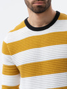 Ombre Clothing Bílo-hořčicový pánský pruhovaný svetr Ombre Clothing E189