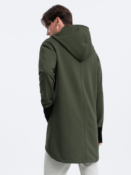 Ombre Clothing Tmavě zelená pánská mikina s asymetrickým zapínáním Ombre Clothing