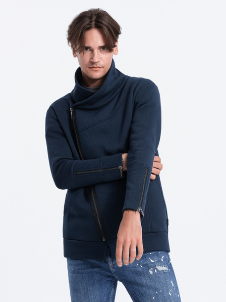 Ombre Clothing Tmavě modrá pánská mikina s asymetrickým zapínáním Ombre Clothing