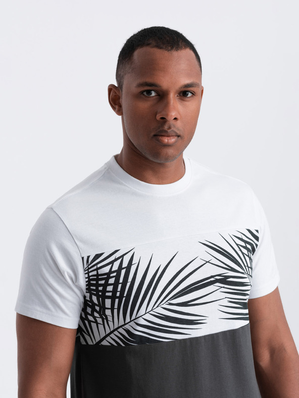 Ombre Clothing Bílo-šedé pánské tričko s potiskem Ombre Clothing