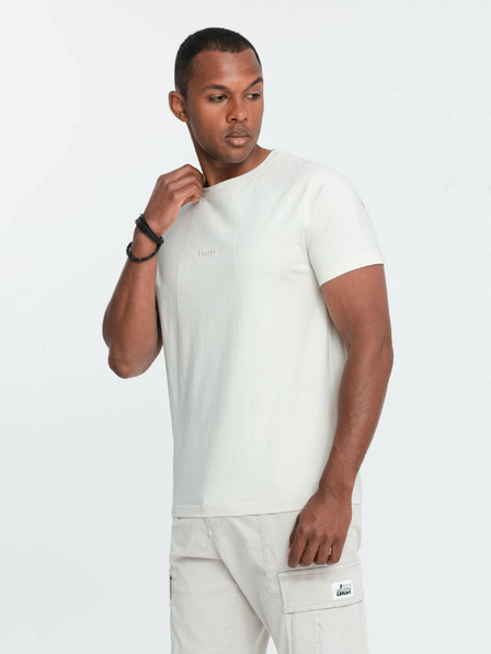 Ombre Clothing Krémové pánské tričko s jemnou výšivkou Ombre Clothing