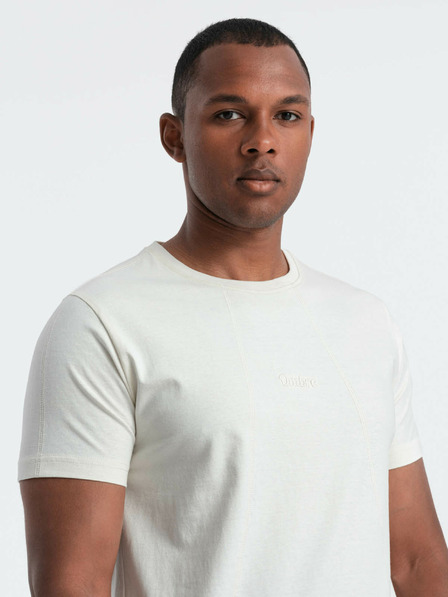 Ombre Clothing Krémové pánské tričko s jemnou výšivkou Ombre Clothing