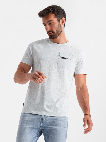 Ombre Clothing Světle šedé pánské tričko s kapsičkou Ombre Clothing