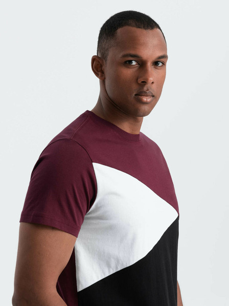 Ombre Clothing Vínové pánské bavlněné tričko Ombre Clothing