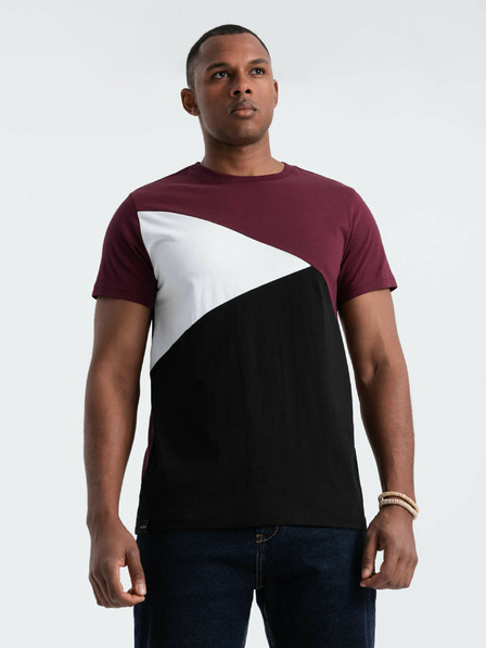 Ombre Clothing Vínové pánské bavlněné tričko Ombre Clothing