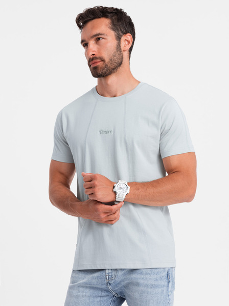 Ombre Clothing Šedé pánské tričko s jemnou výšivkou Ombre Clothing