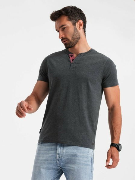 Ombre Clothing Černé pánské tričko s výstřihem henley Ombre Clothing