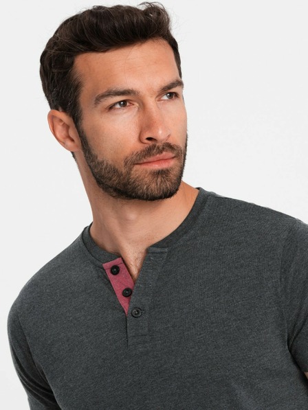Ombre Clothing Černé pánské tričko s výstřihem henley Ombre Clothing