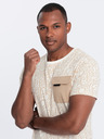 Ombre Clothing Světle hnědé pánské tričko s kapsičkou Ombre Clothing