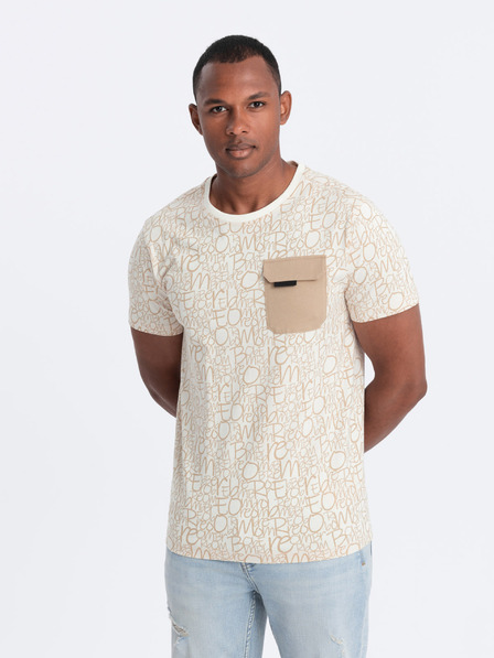 Ombre Clothing Světle hnědé pánské tričko s kapsičkou Ombre Clothing