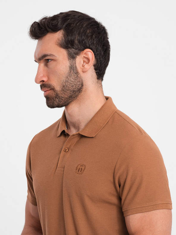 Ombre Clothing Hnědé pánské basic polo tričko Ombre Clothing
