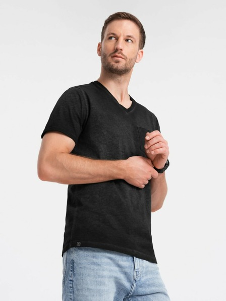 Ombre Clothing Černé pánské žíhané tričko Ombre Clothing