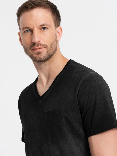 Ombre Clothing Černé pánské žíhané tričko Ombre Clothing
