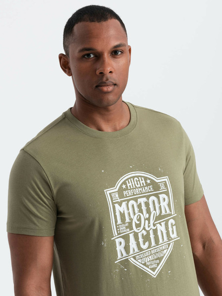Ombre Clothing Zelené pánské tričko s potiskem Ombre Clothing