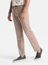 Ombre Clothing Světle hnědé pánské chino kalhoty s příměsí lnu Ombre Clothing