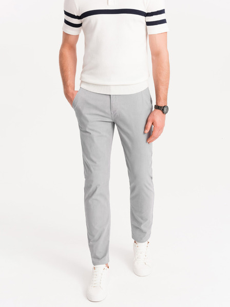 Ombre Clothing Světle šedé pánské chino kalhoty s ozdobným páskem Ombre Clothing