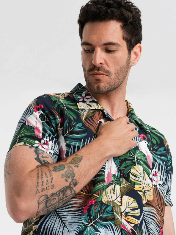 Ombre Clothing Modrá pánská vzorovaná košile s krátkým rukávem Ombre Clothing