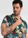 Ombre Clothing Modrá pánská vzorovaná košile s krátkým rukávem Ombre Clothing