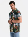 Ombre Clothing Modrá pánská vzorovaná košile s krátkým rukávem Ombre Clothing