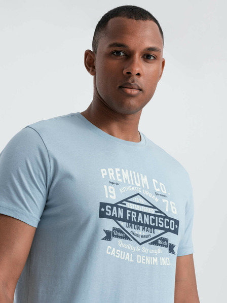 Ombre Clothing Světle modré pánské tričko s potiskem San Francisco Ombre Clothing