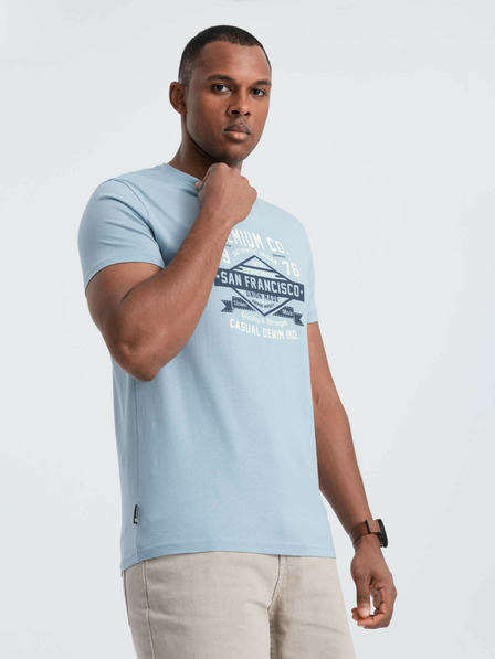 Ombre Clothing Světle modré pánské tričko s potiskem San Francisco Ombre Clothing