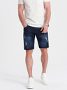 Ombre Clothing Tmavě modré pánské džínové kraťasy s dírami Ombre Clothing