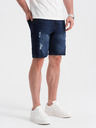 Ombre Clothing Tmavě modré pánské džínové kraťasy s dírami Ombre Clothing
