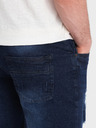 Ombre Clothing Tmavě modré pánské džínové kraťasy s dírami Ombre Clothing