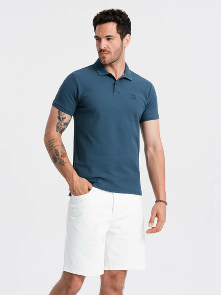 Ombre Clothing Modré pánské basic polo tričko Ombre Clothing
