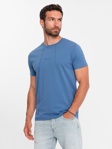 Ombre Clothing Modré pánské tričko s jemnou výšivkou Ombre Clothing