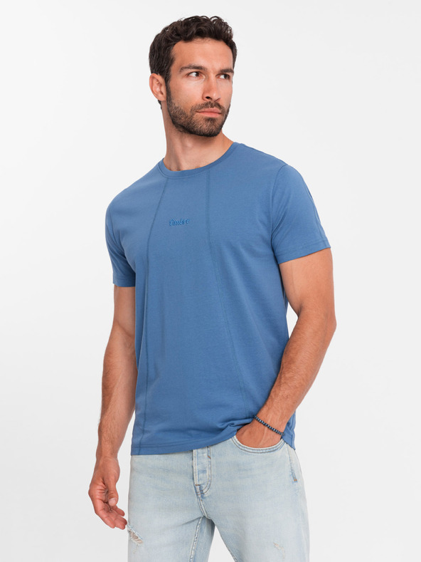 Ombre Clothing Modré pánské tričko s jemnou výšivkou Ombre Clothing