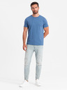 Ombre Clothing Modré pánské tričko s jemnou výšivkou Ombre Clothing
