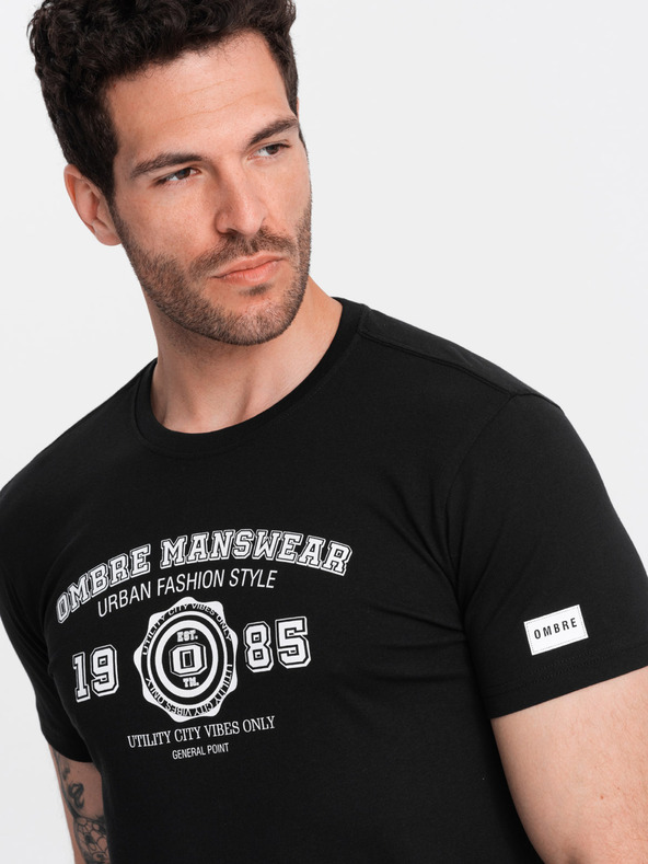 Ombre Clothing Černé pánské tričko s potiskem Ombre Clothing
